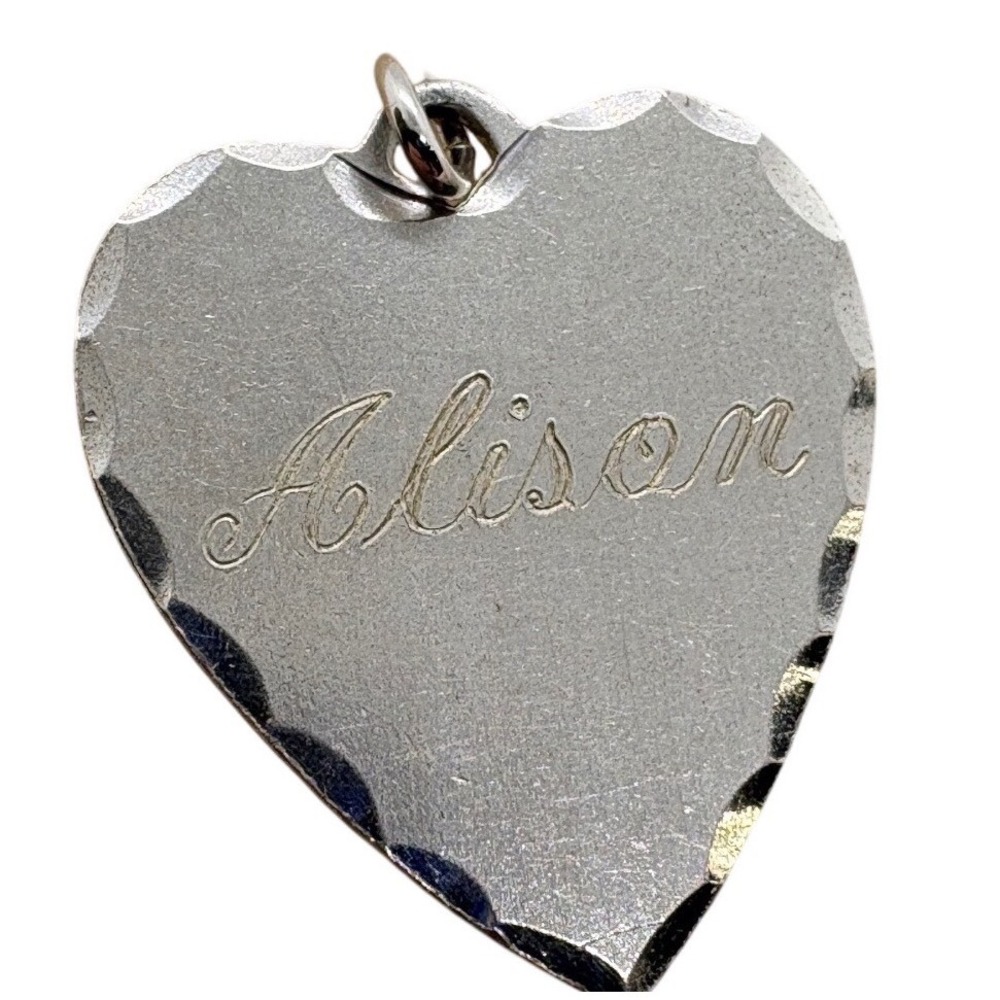 Vintage Sterling‎ Silver Heart Charm Alison 8-8-54 Scalloped Edge Pendant 2.34g